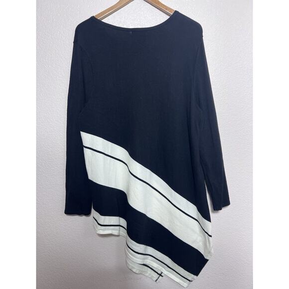 Alfani Plus Size 3XL Asymmetrical Hem Striped Sweater Black $76 Black White - Picture 3 of 5